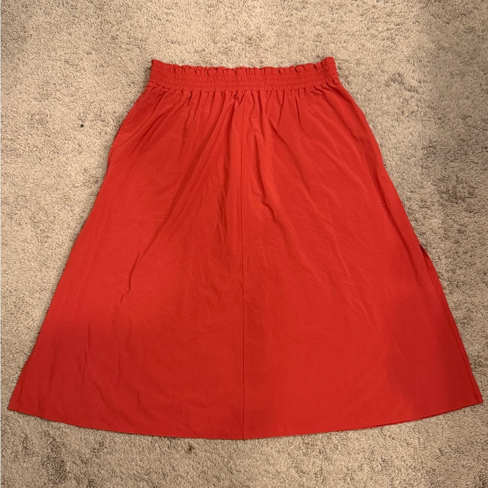 Athleta Orange Savannah Midi A-Line Skirt with Elastic Waist